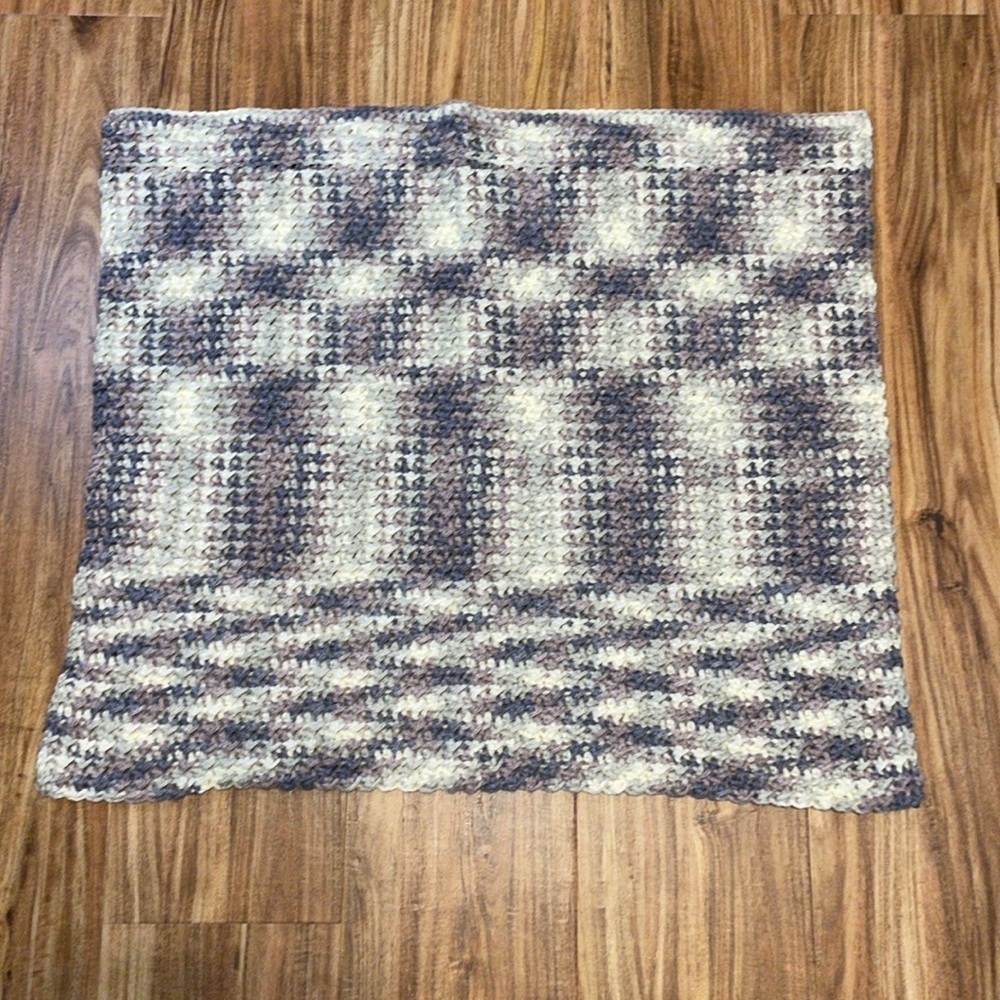 Handmade blanket knit crochet purple white grey Afghan baby lap cover